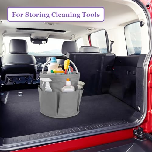 IHOMAGIC 17L Collapsible Cleaning Caddy with Handle, Foldable Cleaning Supply Caddy, Bucket Tool Organizer in 600D Oxford Fabric, Multifunctional Storage Basket for Cleaning, Traveling, Dark Gray