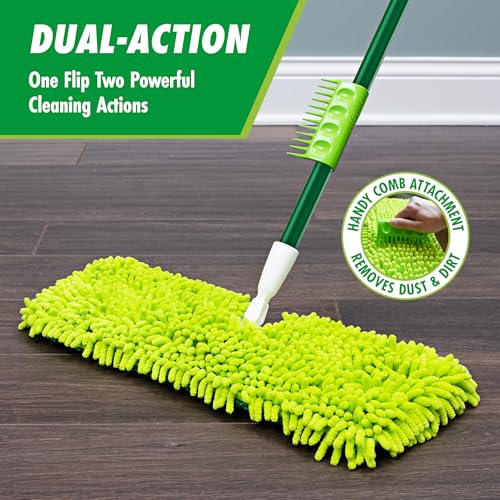 Libman 18" 2-Sided Microfiber Dust Mop, Double Sided Dry Wet Mops for Floor Cleaning, Hardwood, Laminate, Tile Cleaner, 360 Degree Swivel Head, 49” Long Handle