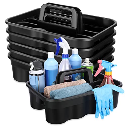 Wesiti 6 Pcs Cleaning Caddy with Handle Large Plastic Housekeeping Shower Basket Cleaning Supplies Organizer for Spray Bottles Brush Home Bathroom Office(Black)