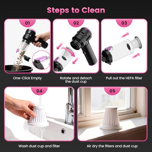 Wansimoo Handheld Car Vacuum Cleaner,25000PA Strong Cyclonic Suction Foldable Mini Vacuum Portable Cordless with Digital Display and One Touch Dust Removal for Car, Home, Office, Kitchen (Purple)