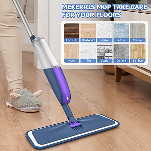 Spray Mops for Hardwood Floors Cleaning: MEXERRIS Wet Mop with 2 Refillable Bottles - Floor Mop with 4 Washable Pads for Swiffer PowerMop - Home Commercial Dry Dust Mops for Laminate Tile Vinyl Wood