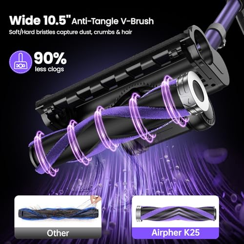 Airpher Cordless Vacuum Cleaner,75Min Runtime,600W 65KPA Dual Motor Pet Hair Vacuum for Home with AI Auto Suction,Stick Vacuums with Self-Standing Design,for Carpet,Hardwood Floors,Gift Ideas for Her