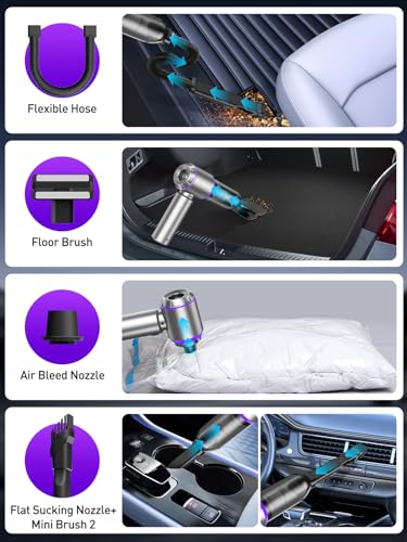 IYOFINE Vacuum/Air Duster 80,000RPM Super Power Mini Car Vacuum Cleaner 4-in-1 air Blower Gun Air Duster & Air Blower & Pump Hand Electric air Duster Handheld dust Blower Blower Cordless (Purple)