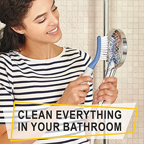 Scrub Brush Set of 3pcs - Cleaning Shower Scrubber with Ergonomic Handle and Durable Bristles - Grout Cleaner Brush - Scrub Brushes for Cleaning Bathroom/Shower/Tile/Kitchen/Floor/Bathtub/Carpet, Blue