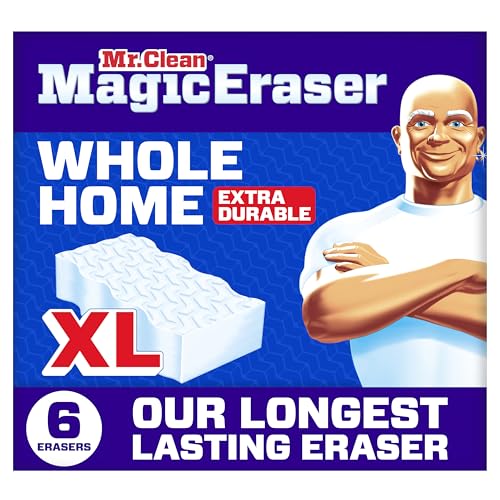 Mr. Clean Magic Eraser Sponge, All Purpose Cleaner, Long Lasting Cleaning Scrubber, Wall, Sneaker, Oven, Kitchen, Bathroom Cleaner, Shower Cleaning Supplies, Whole Home Extra Durable XL, 6ct