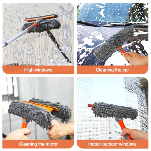 Eazer 89'' Squeegee Window Cleaner 2 in 1 Rotatable Window Cleaning Tool Kit with Extension Pole, Window Washing Equipment with Bendable Head for Indoor/Outdoor Window and Car Glass