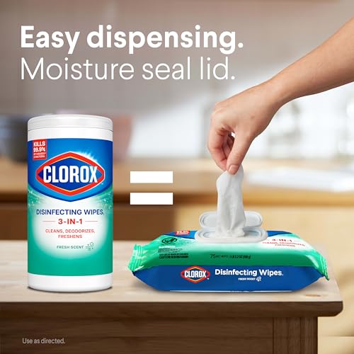 Clorox Disinfecting Wipes Flex Pack, Bleach Free, Fresh Scent, 75 Count, Pack of 3 (Pack May Vary)
