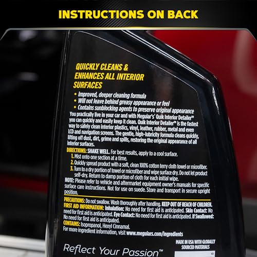 Meguiar's Quik Interior Detailer Cleaner, Quick Detailer Spray Cleans And Refresh Car Interiors, Use On Plastics, Leather & Rubber, Dashboards, Trim In Cars, Trucks & Suvs - 24 Oz Spray Bottle
