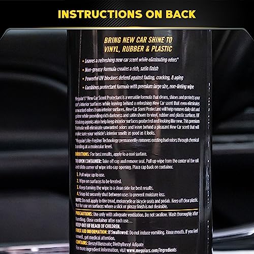 Meguiar’s New Car Scent Protectant Wipes, Car Wipes For Drivers & Detailers—Car Cleaning Wipes That Clean, Protect And Freshen; Car Interior Wipes For Cars, Trucks & Suvs - 30 Count