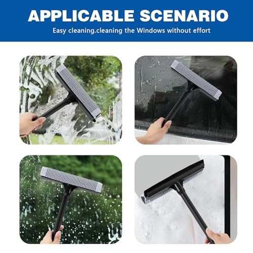 15.9" Window Squeegee for Car,2 in 1 Window Cleaner with Long Stainless Steel Handle,Sponge Car Squeegee for Gas Station, Glass,Shower,Outdoor High Window Cleaning (15.9")