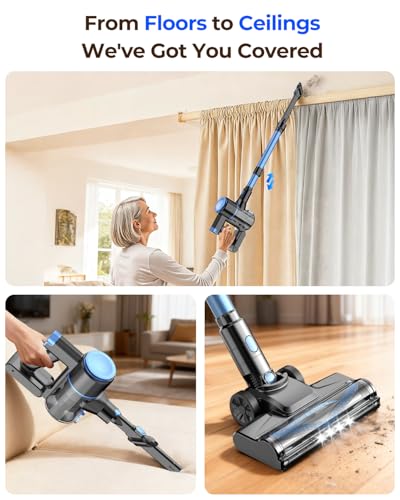 UML0 N8 Cordless Vacuum Cleaner,Lightweight Stick Vacuum with Powerful Suction,2200mAh Battery,40 Mins Runtime, Self-Standing,Rechargeable Vacuum Cleaners for Home Hardwood Floor Pet Hair (Cobalt)
