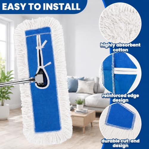 24 Inch Industrial Cotton Dust Mop Head Refill, Dust Mop Replacement Head for Commercial & Home Use, Heavy Duty Replacement for Office & Industrial Use, Machine Washable 1pc