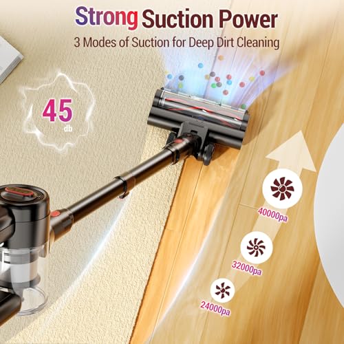 Zyxrona Cordless Vacuum Cleaner, 450W 40Kpa Stick Vacuum with Powerful Suction, 50Mins Vacuum Cleaners for Home, Anti-Tangle Brush, 8 in 1 Lightweight Vacuum for Hard Wood Floor Carpet Pet