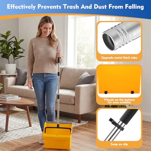 Didaey 1 Pcs Commercial Dustpan with Comb 38” Long Handle Upright Heavy Duty Dust Pan Outdoor Indoor for Courtyards Garages Lobby Mall Market Market Floors Office Pet Hair Rubbish Cleaning (Yellow)