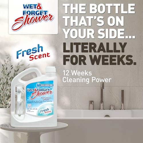 Wet & Forget Shower Cleaner Spray Multi-Surface Weekly Application Requires No Scrubbing, Bleach-Free Formula, Ready to Use, Fresh Scent, 3 Months of Cleaning, 64 Fluid Ounces, 1 Pack