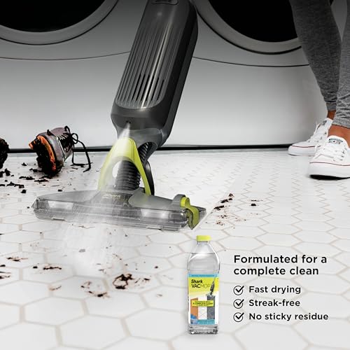Shark VACMOP Cordless Hard Floor Cleaner, Vacuum and Spray Mop, Powerful Suction, Lightweight, LED Headlights, Includes 4 Disposable Pads, 12oz Multi-Surface Cleaning Solution, Gray, VM252