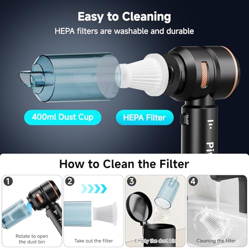 Handheld Vacuum Cordless, Car Vacuum Cleaner with Brushless Motor, Strong Suction Vacuum & Compressed Air Dusters with LED Light, Wireless Mini Portable Hand Vacuum Blower for Home, Pet (Black)