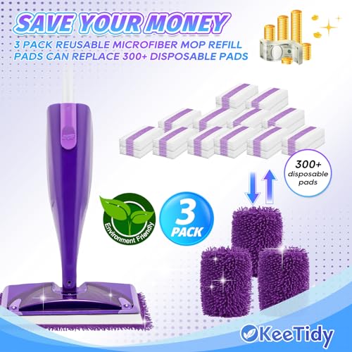 KeeTidy Wet Jet Pads Compatible with Swiffer Wetjet, Reusable Wet Jet Refill for Hardwood and Floor Spray Mop, Upgraded Fiber Mop Pads for Deep Cleaning (3 Pack)
