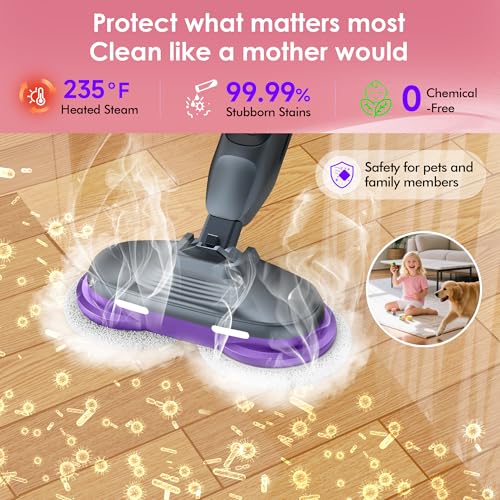 BOJUK Scrub & Steam Mop with Rotating Mop Pads, 4 Cleaning Modes & LED Headlights, 6 Scrub Pads, Large Tank, Swivel Steering, All-in-One Hard Floor Cleaner
