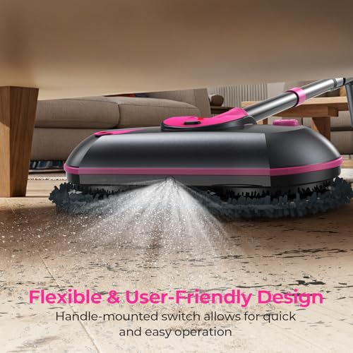 Cordless Electric Mop, Electric Spin Mop with Water Sprayer, Powerful Floor Cleaner, 300ml Tank Self-Propelled for Hardwood & Tile, Adjustable Handle, 2500mAh Long-Lasting Battery, Pink