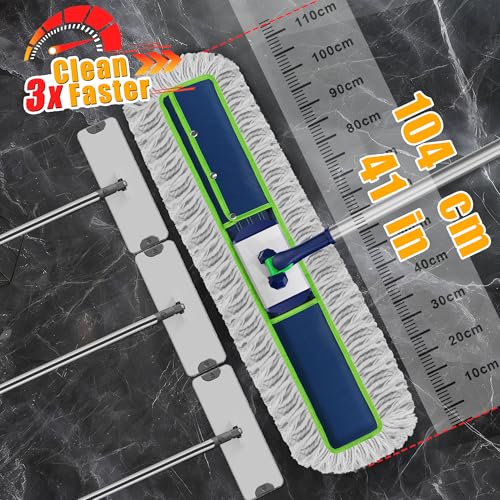 Enspoway 41" Commercial Dust Mop: Large Push Broom Wide Industrial Heavy Duty Hardwood Dry Sweeping Mop with 2 Pads Long Handle for Janitor Indoor Warehouse Gym Cleaning