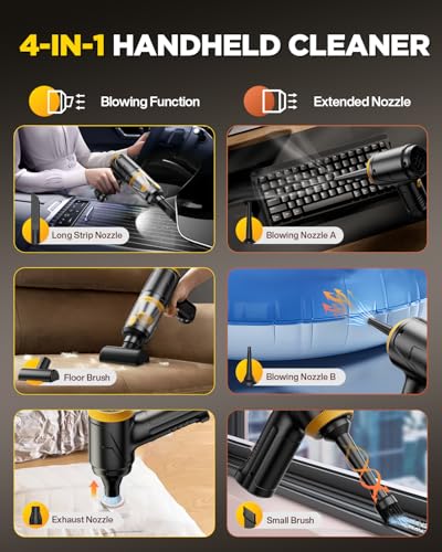Svoko Handheld Vacuum Cleaner 21000Pa Suction with Brushless Motor, 4-in-1 Portable Mini Car Vacuum with 2 Suction Modes, Cordless Vacuum with LED Light, Type-C Charge for Car, Office Desk, Keyboards