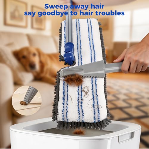 Masthome Microfiber Flat Mop, 16" Wide Floor Mop with 4 Reusable Pads & Hair Scraper, 360° Swivel Dual Sided Flip Mops, Wet Dry Dust Mop for Hardwood, Laminate, Tile, Pet Hai
