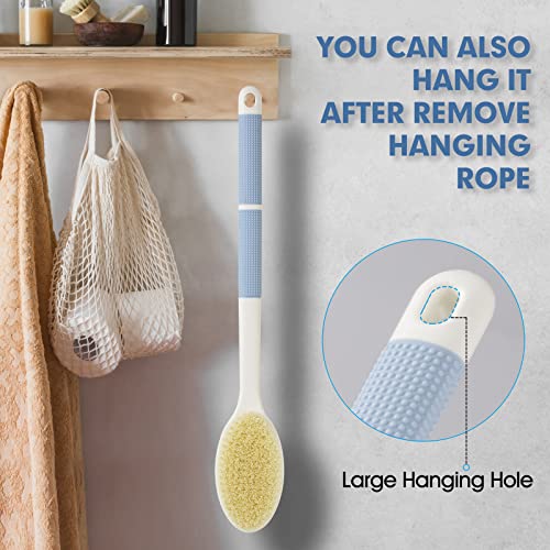 Backski Back Scrubber Anti Slip for Shower, Shower Brush Long Handle with Stiff and Soft Bristles, Body Exfoliator for Bath or Dry Brush(Blue)