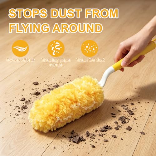 60 Count Heavy Duty Duster Refills for Swiffer, Multi Surface 360° Feather Duster with 2 Handle, Disposable Dusters Kit for Cleaning, Furniture, Blind, Ceiling Fan