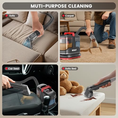 Portable Carpet & Upholstery Cleaner Machine - 15Kpa Deep Cleaning for Area Rugs, Pets, Couch & Car, Cleaning Machine with Dual Size BrushHead & Self-Cleaning System, Spot Cleaner for Stairs/Furniture