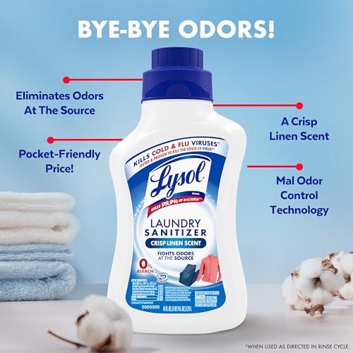 Lysol Disinfectant Laundry Sanitizer & Scent Booster, Laundry Detergent Additive, Color Safe Bleach Alternative, Laundry Odor Eliminator, Kills Bacteria & Viruses, Crisp Linen Scent, 41 Fl Oz Liquid