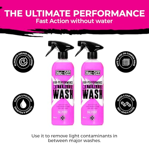 Muc-Off High Performance Waterless Bike Wash 750ml (Pack of 2) | Spray & Wipe Bike Cleaner | No Water Needed | Safe on Carbon Fibre | Cleans & Polishes with a Streak-Free Finish