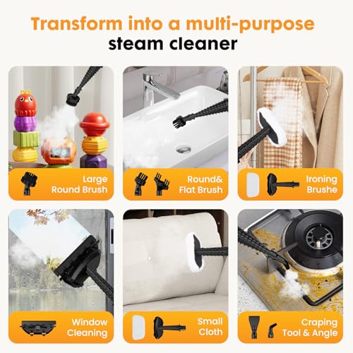KMFurnila 14-in-1 Steam Mop, 1550W Detachable Handheld Steam Cleaner for Floor Cleaning, 16.4 FT Cord, 2 Washable Pads, Multi-Purpose Floor Steamer for Hardwood, Carpet, Tile, Grout