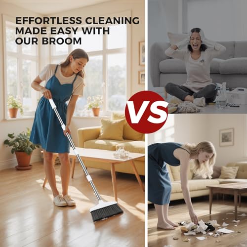 Handy Broom, Indoor/Outdoor Brooms, Duty Kitchen Broom, for Home Garage Kitchen Office Courtyard Lobby Patio Lawn Concrete White