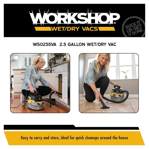 WORKSHOP Wet/Dry Vacs Shop Vacuum WS0255VA 2.5-Gallon 1.75 Peak HP Portable Wet Dry Vacuum Cleaner with Filter Bag, Hose and Attachments for Cleaning in the Home