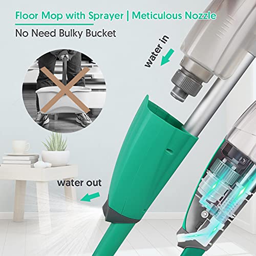 Spray Mop for Floor Cleaning, TINA&TONY Microfiber Hardwood Dry Wet Kitchen Mop with 3 Washable Pads & 635ML Refillable Bottle, Dust Mop with Sprayer for Laminate Tile Vinyl Floors, Green