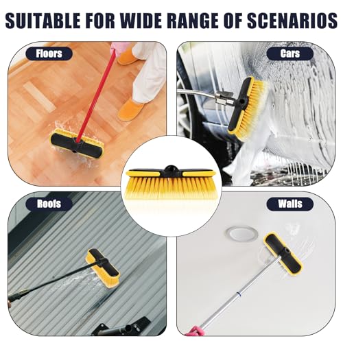 10 Inch Car Wash Brush Head, Scrub Brush Attachment for Long Handle Extension Pole,Outdoor Broom and Scrubbing Brush for Cleaning Window, Wall, House Floor, Deck, Patio, Car (10inch Brush-1Pack)