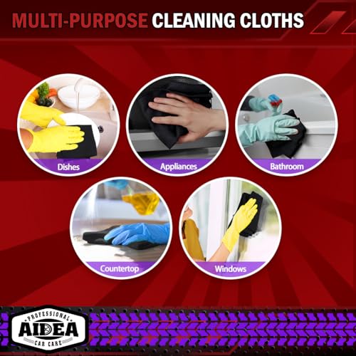 AIDEA Microfiber Cleaning Cloth Black 10PK, Microfiber Towels for Cars, Premium Wash Cloths, Dusting Cloth Lint Free Cleaning Rags for SUVs, House, Kitchen, Window, Cleaning Supplies12×12"