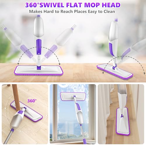 Microfiber Spray Mops for Floor Cleaning - SEVENMAX Dry Wet Floor Mop with Sprayer 3 Washable Pads fit Swiffer Powermop for Hardwood Laminate Tile Wood Vinyl Ceramic Home Kitchen Cleaning