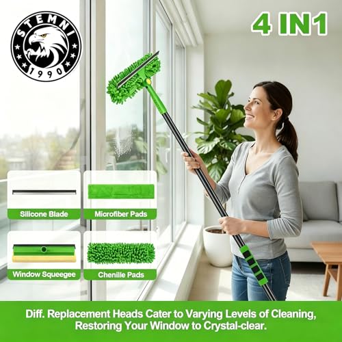 Stemni 4-in-1 Window Cleaning Kit with Storage Bag, 79'' Window Squeegee Cleaner Tool with Extension Pole, Professional Window Washing Equipment for Home, Outdoor Windows, Glass, Shower, Commercial