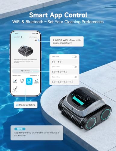 (2026 Upgrade) WYBOT C1 Cordless Robotic Pool Cleaner, 4-in-1 Pool Vacuum for Inground Pools & Above Ground Pool Up to 150 Mins Runtime, Power Suction with Smart Navigation & APP Control, Lake Green
