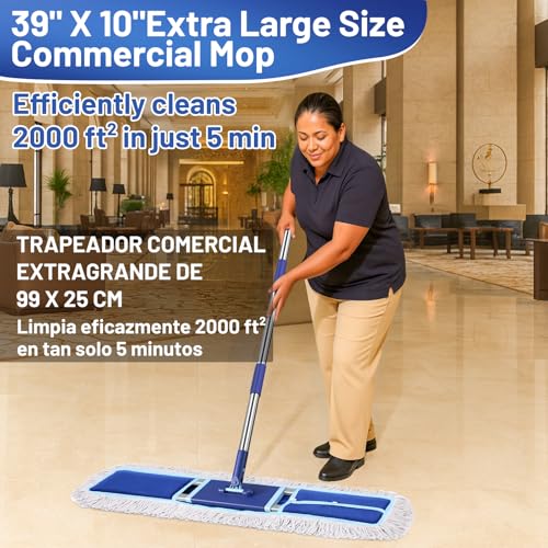 EHADOO 36" Commercial Dust Mop: Dry Dust Broom for Hardwood Floors Cleaning - 2 Mop Pads 59" Long Handle Heavy Duty Frame - Industrial Professional Cleaning Supplies for Hotel Warehouse School Janitor