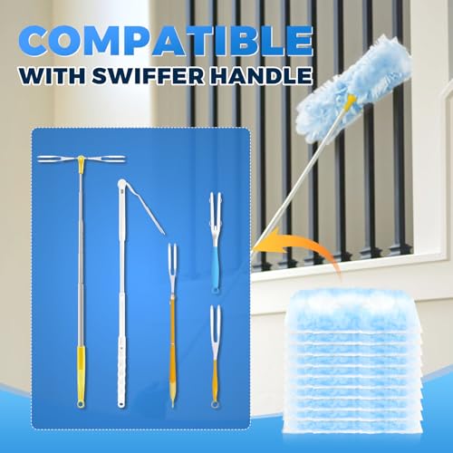 Duster Refills Compatible with Swiffer Duster Refill Heavy Duty, 50 Refills & 5 Handles Kit for Swiffer Duster Kit, Dusters for Cleaning Car Electronics Furniture Blinds, Ceiling Fan Cleaner