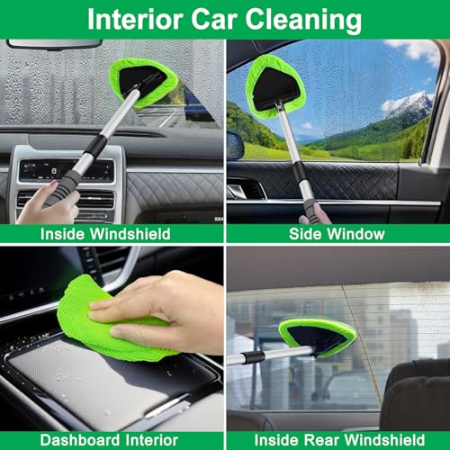 XINDELL 24-inch Windshield Cleaner Tool – Upgrade Large Head Car Interior&Exterior Window Cleaning Kit with Extendable Handle & 4 Microfiber Pads, Auto Wiper Brush for Car, Trucks, SUVs, RVs & Home