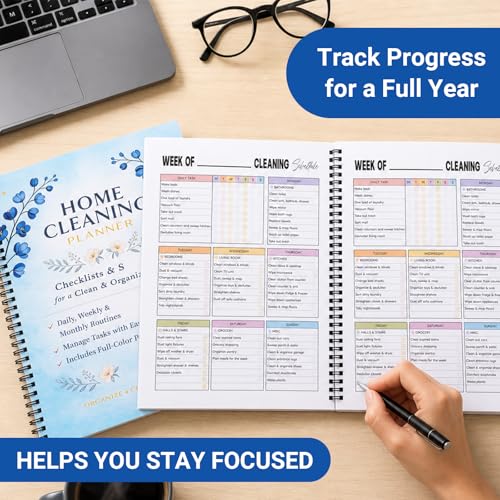 Home Cleaning Planner for Adults Women, Waterproof Cover Household Cleaning Checklist Notebook, Daily Weekly Monthly Cleaning Schedule and Cleaning Lists, Home Chore Organizer for Busy Adults & Family Cleaning Management