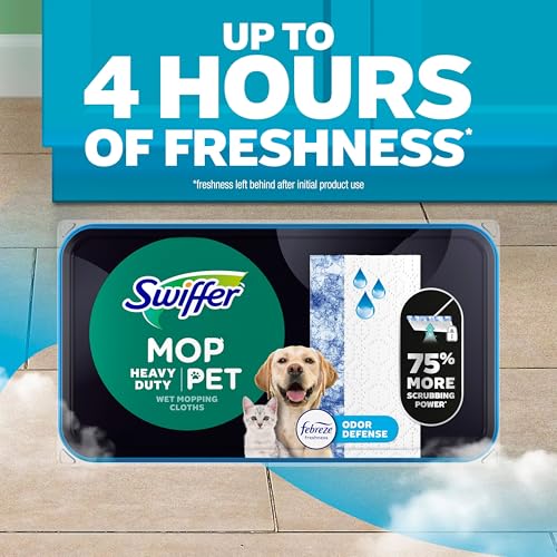 Swiffer Heavy Duty Mop Wet Multi-Surface Cloth Refills for Floor Mopping and Cleaning, Pet with Febreze Odor Defense, 32 count