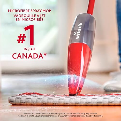 Vileda Promist Max Spray Mop - 360 Degree Swivel, Red, Cotton Head, Multiple Surfaces