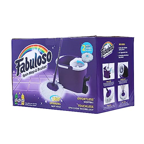 Fabuloso Spin Mop and Bucket Set, Hands-Free Pedal-Activated Spin Wringer, Adjustable Pole, Machine Washable and Replaceable Microfiber Mop Head, Works on All Hard Floor Surfaces