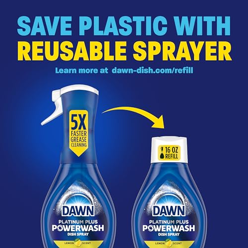 Dawn Powerwash Spray, Dish Soap, Dishwashing Liquid, Cleaning Supplies, Lemon, 1 Starter Kit + 3 Refills, 4 Units of 16oz (64oz)