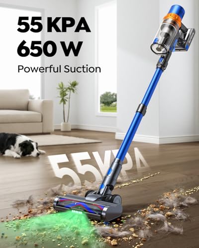 Cordless Vacuum Cleaner, 650W/55KPa/70Mins Stick Vacuum with Bendable Wand, 3.3 ft Hose, Auto Mode, Self-Standing, Aromatherapy, V-Shaped Anti-Tangle Brush for Hard Floor, Carpet & Pet Hair (X13)